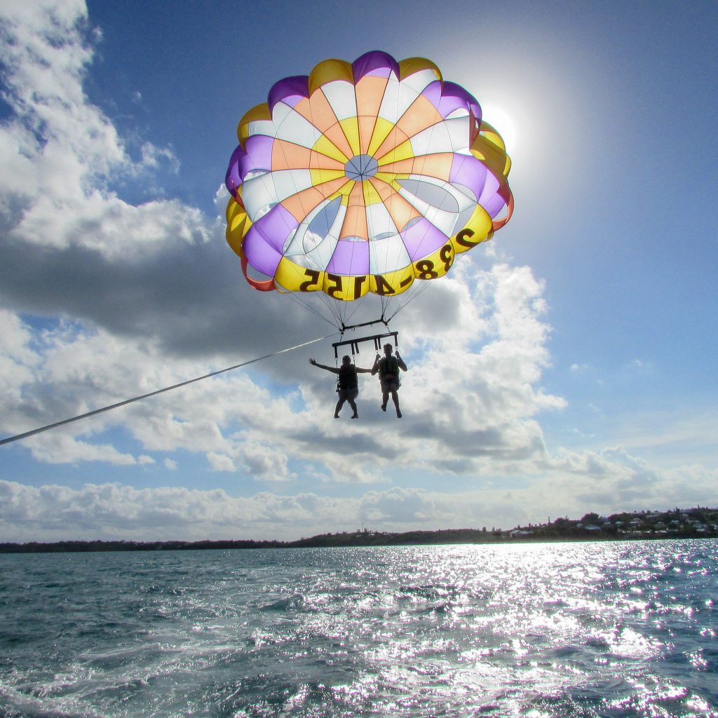 Having the time of our lives parasailing in Bermuda over turquoise blue waters. This is definitely one of the best activities in Bermuda 