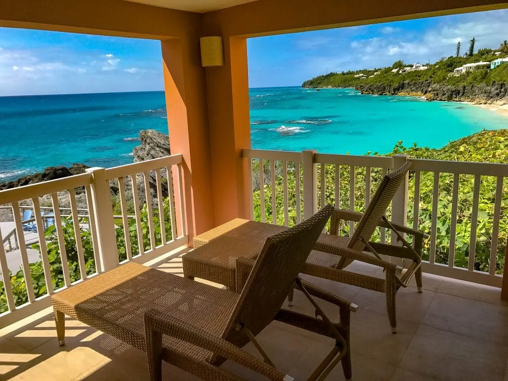Amazing patio from our Junior Suite at The Reefs Resort & Club in Bermuda