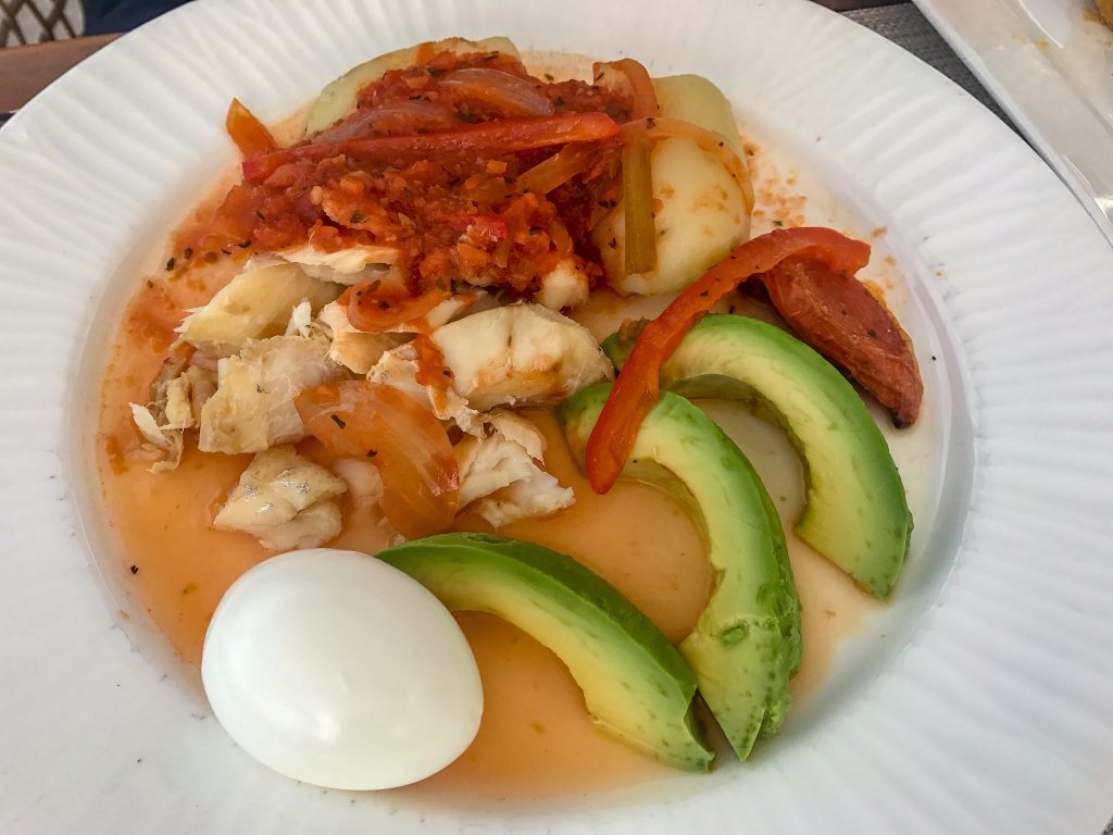 The traditional Bermudian codfish breakfast dish. It is typically only prepared on Sunday, but Aqua Terra at The Reefs Resort & Club serves it for breakfast every day.