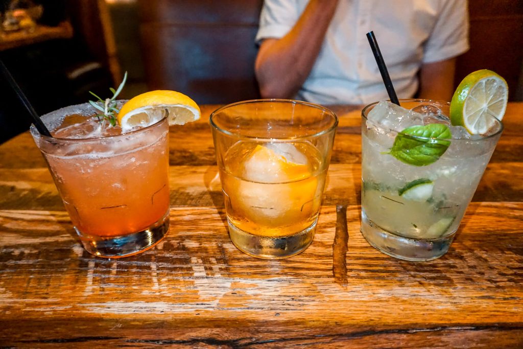 A flight of delicious hand-crafted cocktails from Sugarbacon in McKinney, Texas.