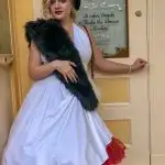 Adults playing dress up at Disneyland by Disneybounding! Adults can wear stylish every day clothes inspired by a Disney character. Here is an example for Disneybounding as Cruella de Vil.