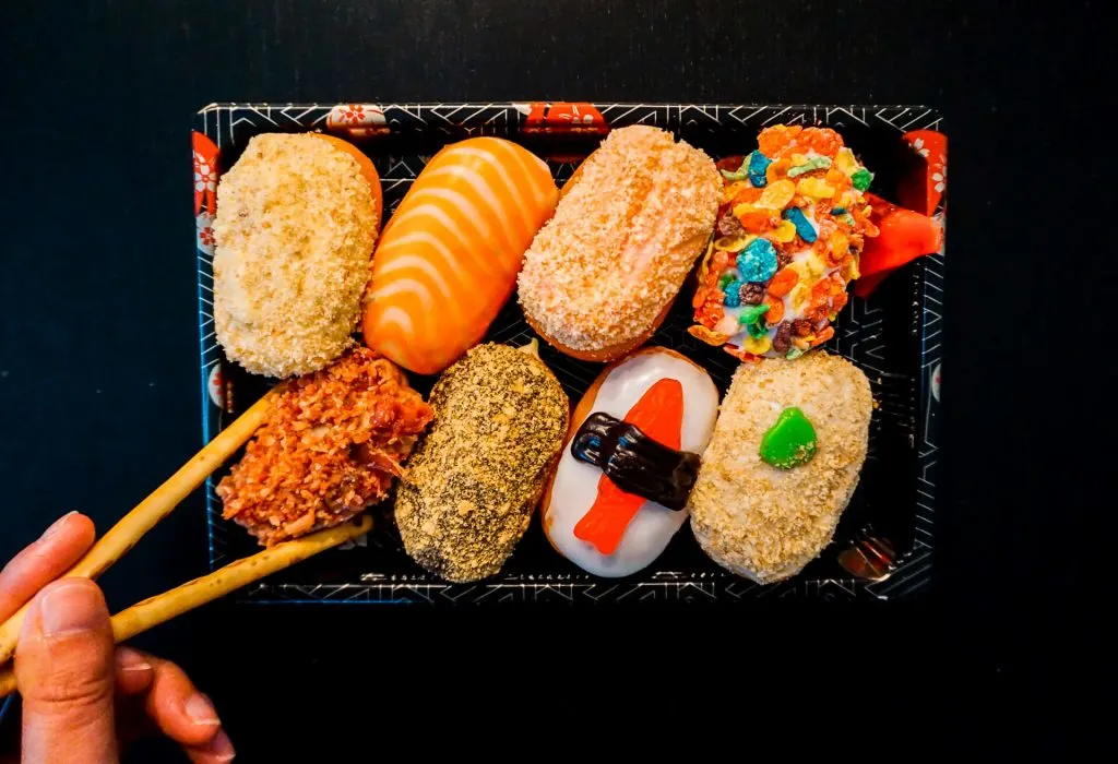 Earnest Donuts creates some of the most Instagrammable desserts in Dallas - these are sushi donuts! The donuts are decorated to look like sushi rolls. 