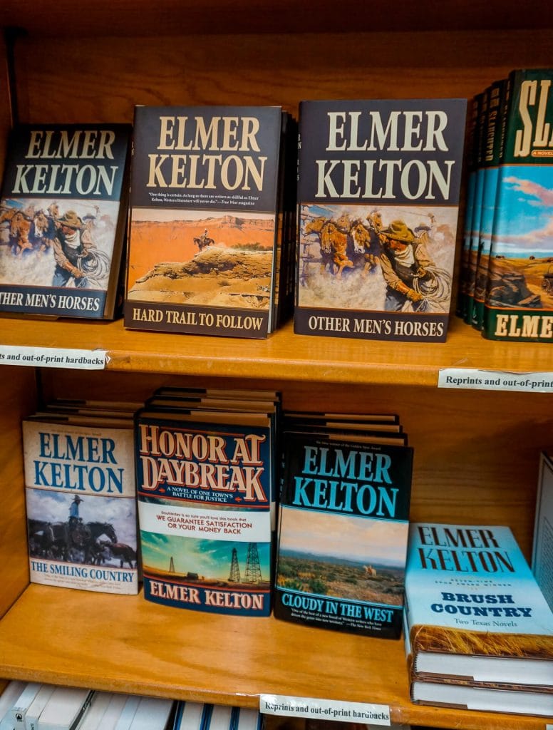 A collection of Elmer Kelton books at the Cactus Book Shop.