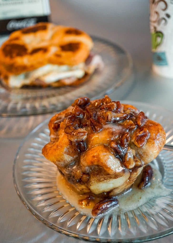 A Pecan cinnamon roll and croissant breakfast sandwich from Helen's Bistro in San Angelo.