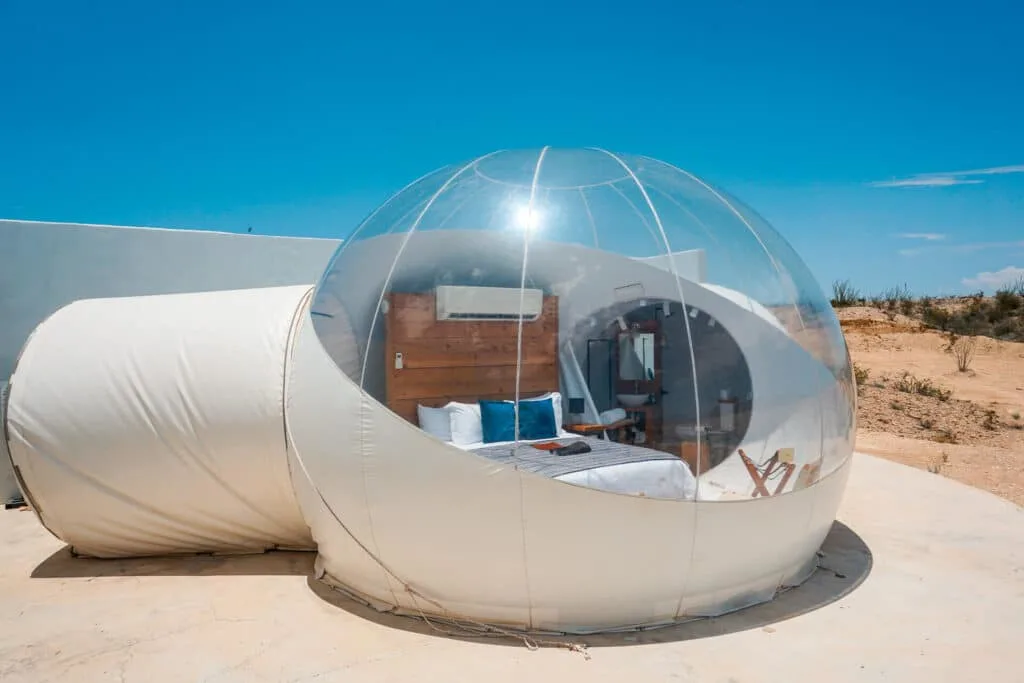 A bubble dome in Terlingua, Texas at Basecamp Terlingua. Staying in this bubble dome and sleeping under the stars is one of the best things to do in West Texas.