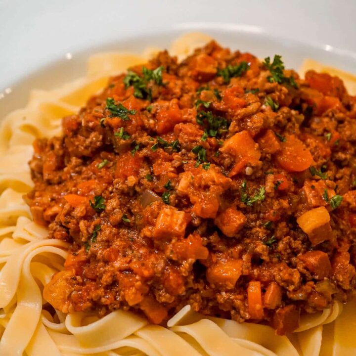 Slow Cooker Bolognese Sauce with Tagliatelle