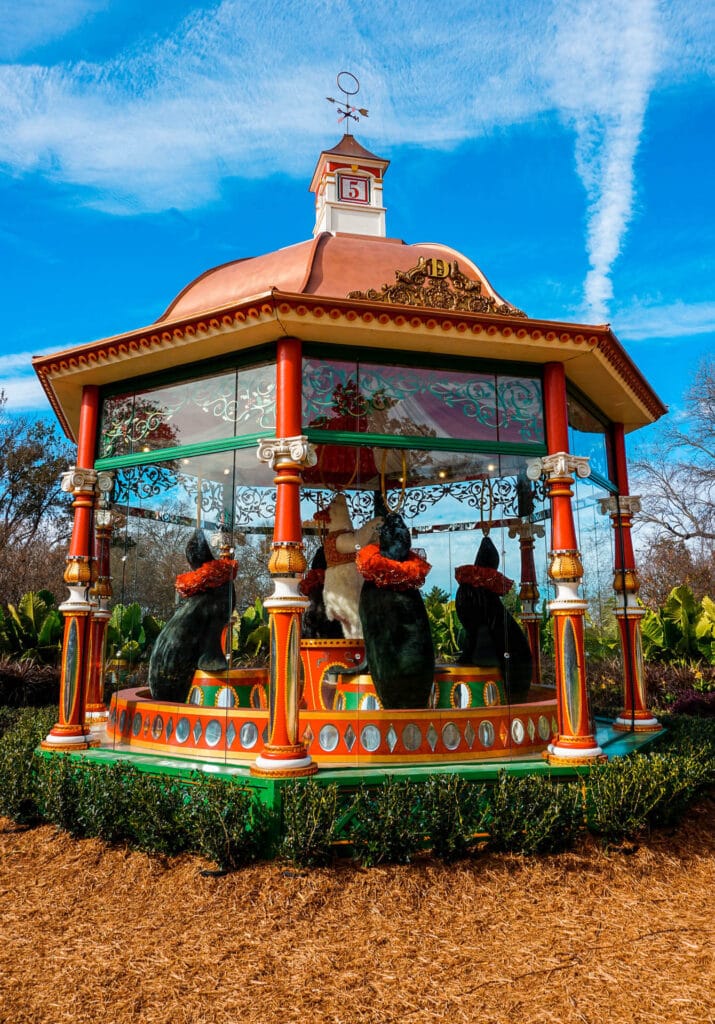 A Victorian gazebo featuring the 12 Days of Christmas at the Dallas Arboretum. 