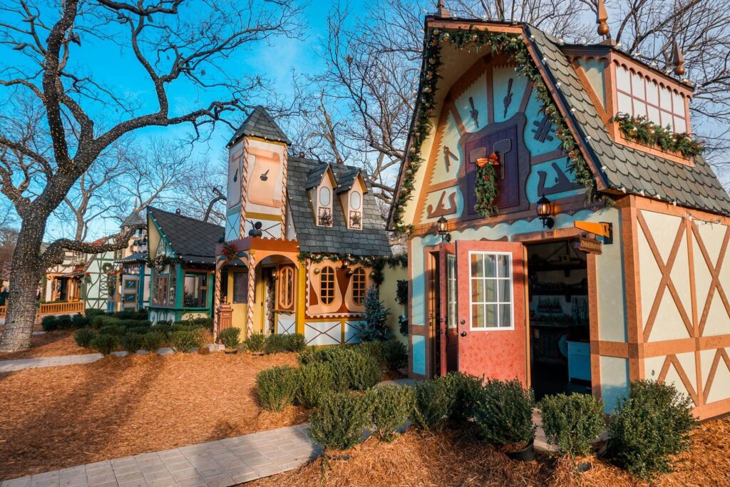 A German-inspired Christmas village at the Dallas Arboretum.