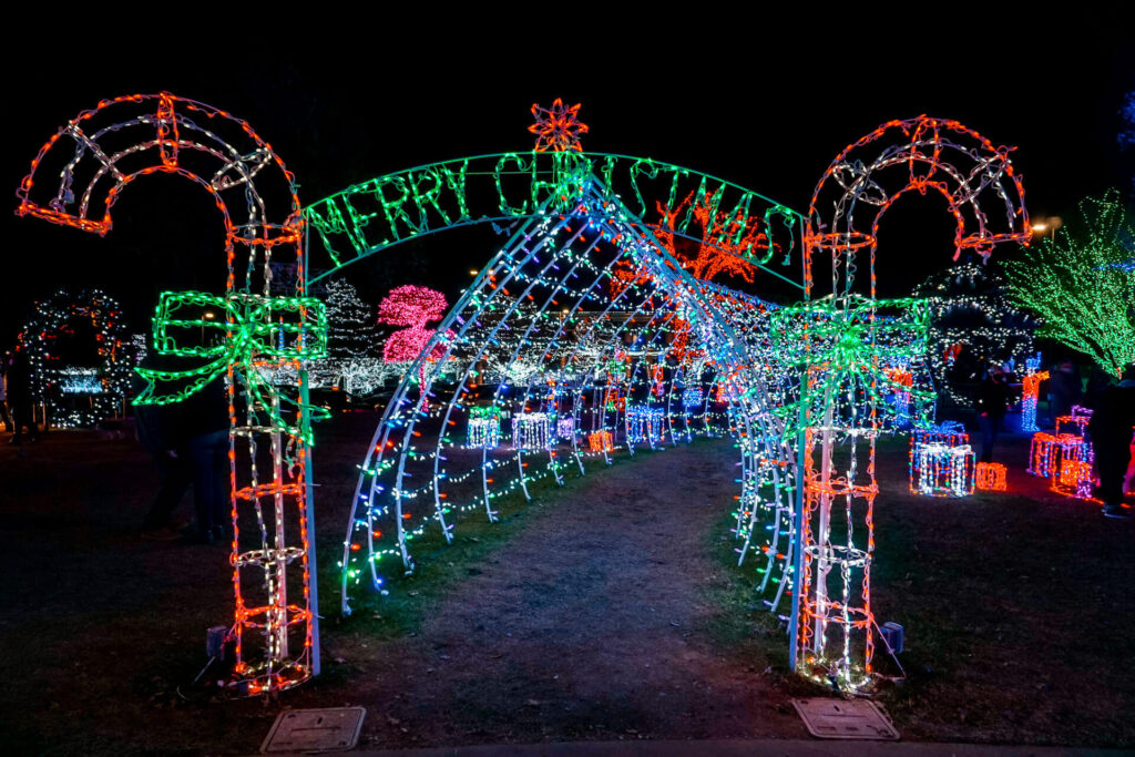 A holiday ligt tunnel for guests to walk through - located at Daystar in Bedford, Texas.