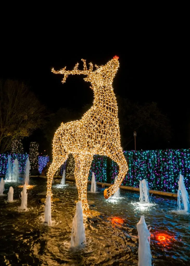 A giant reindeer in water at Enchant Dallas.