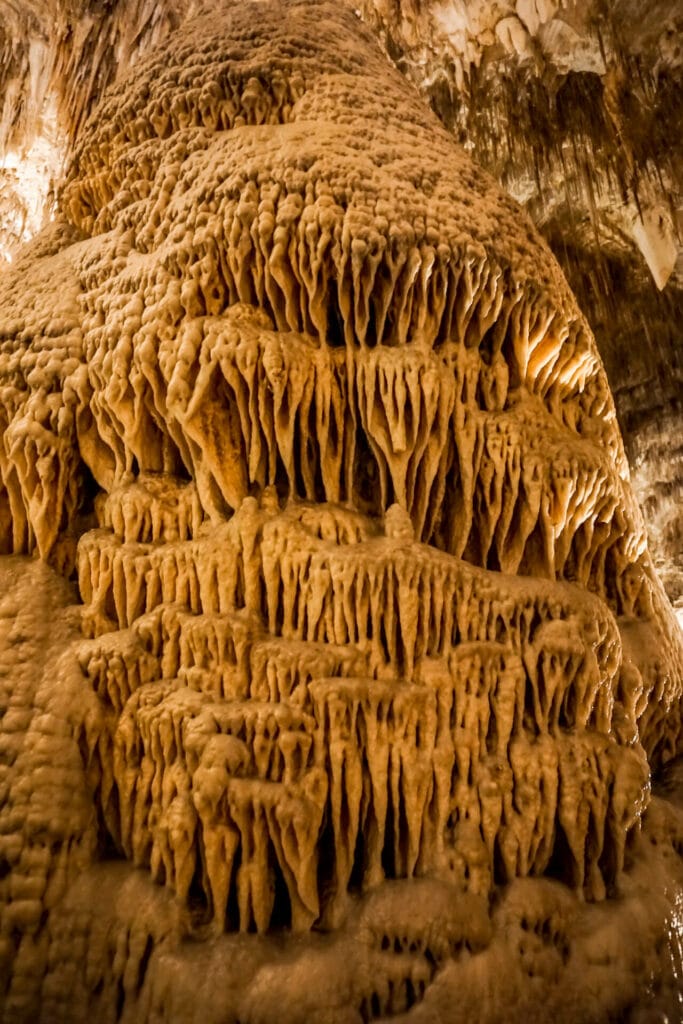 A towering stalagmite inside Carlsbad Caverns National Park