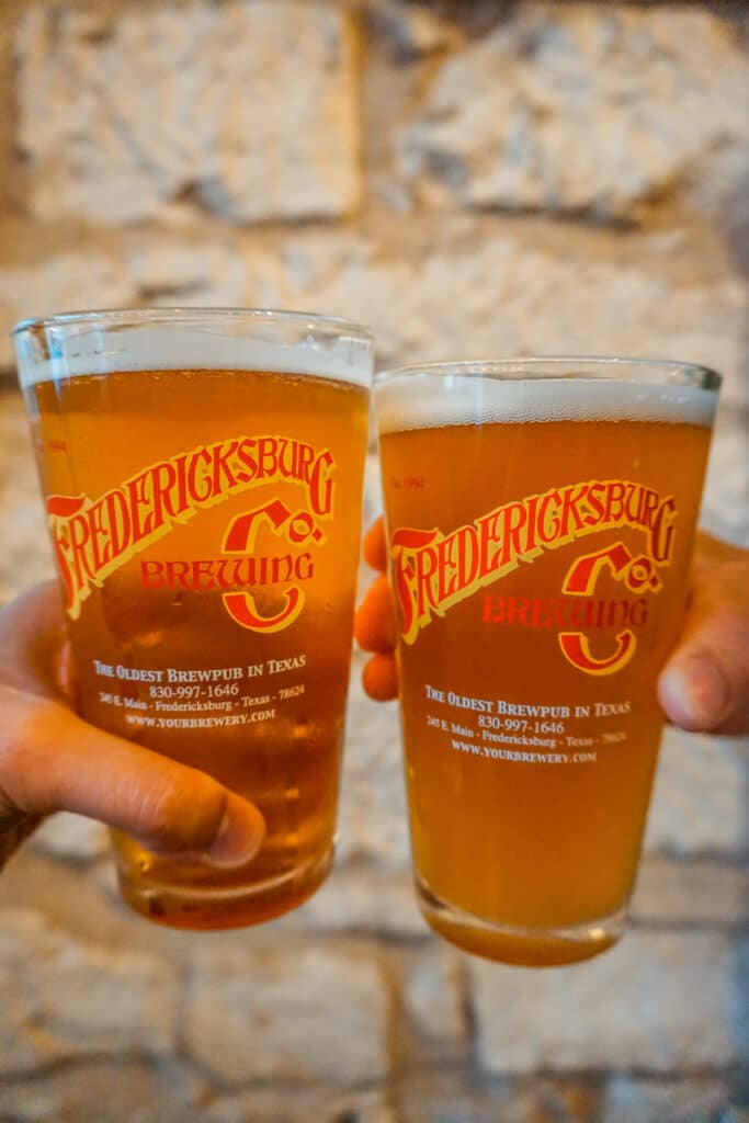 Two glasses of beer from Fredericksburg Brewing Co. (the oldest brew pub in Texas).