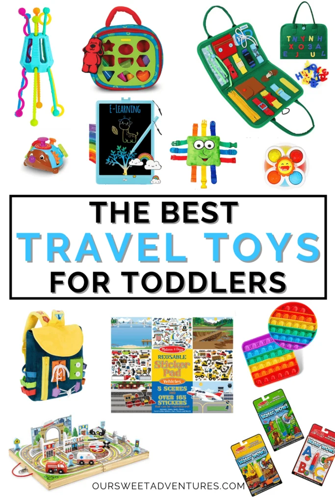 A pin image showcasing the best travel toys for toddlers
