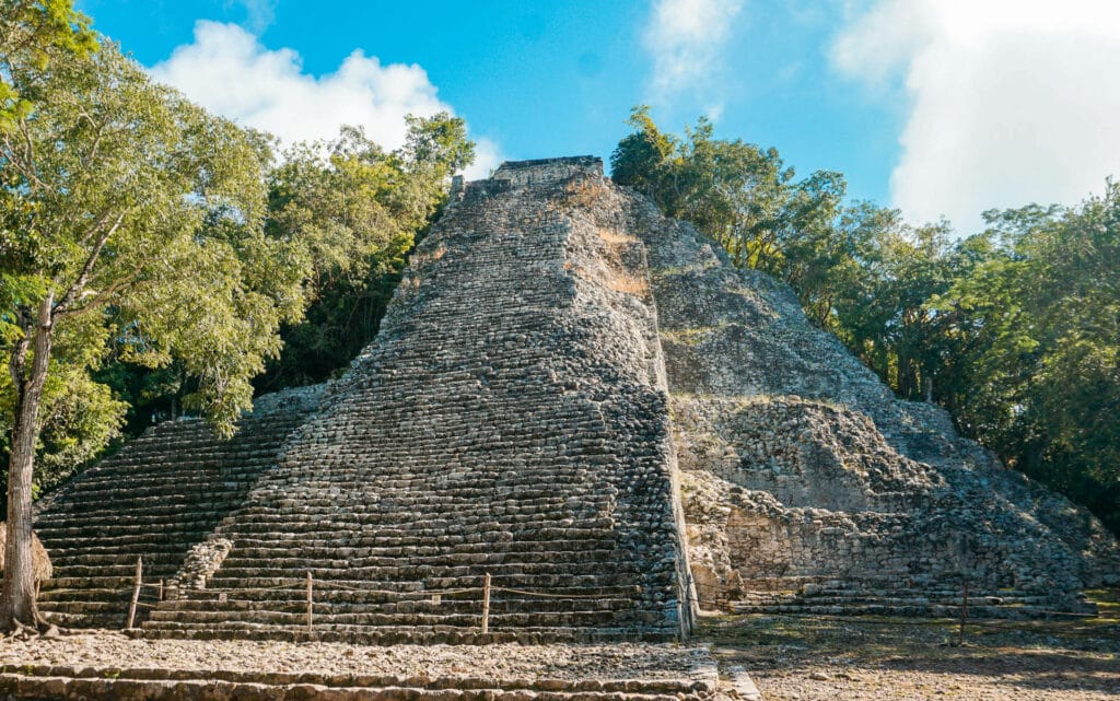 The Nohoch Multnomah Pyramid at Coba Ruins in Tulum.