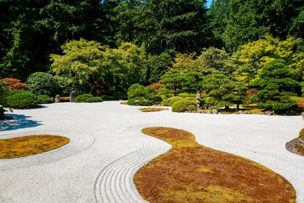 A flat garden inside the Portland Japanese Garden.