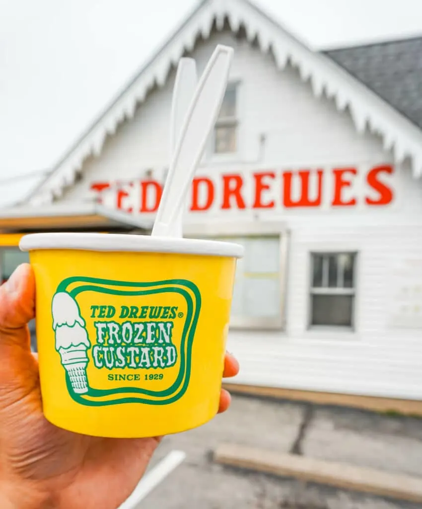 Iconic yellow cup of concrete ice cream from Ted Drewes.
