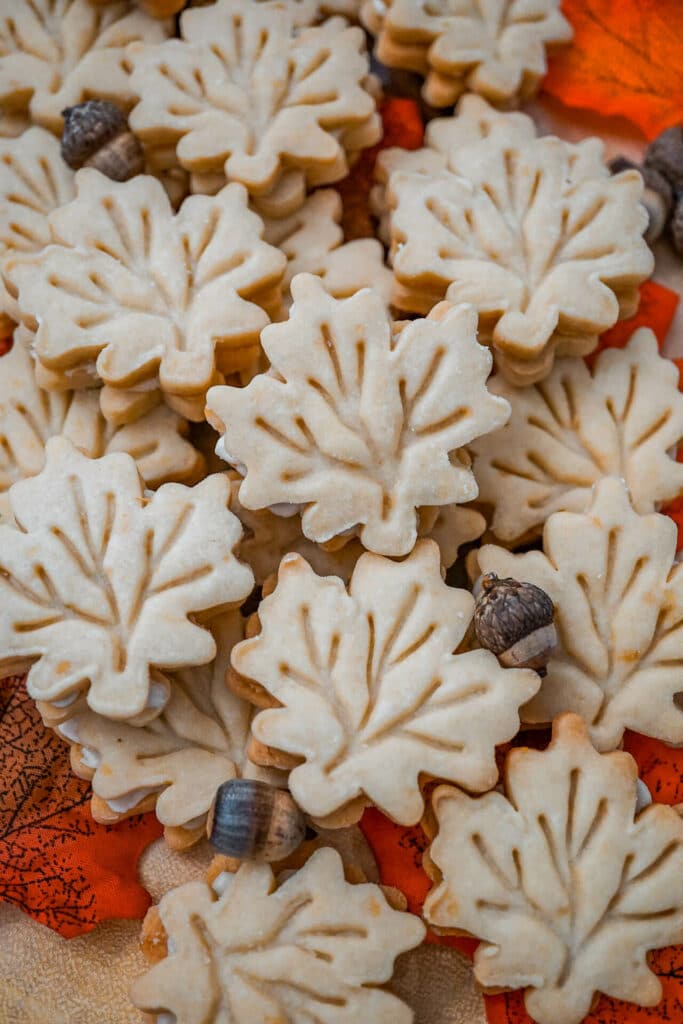 Maple Leaf Cream Cookies with acorns around them. 