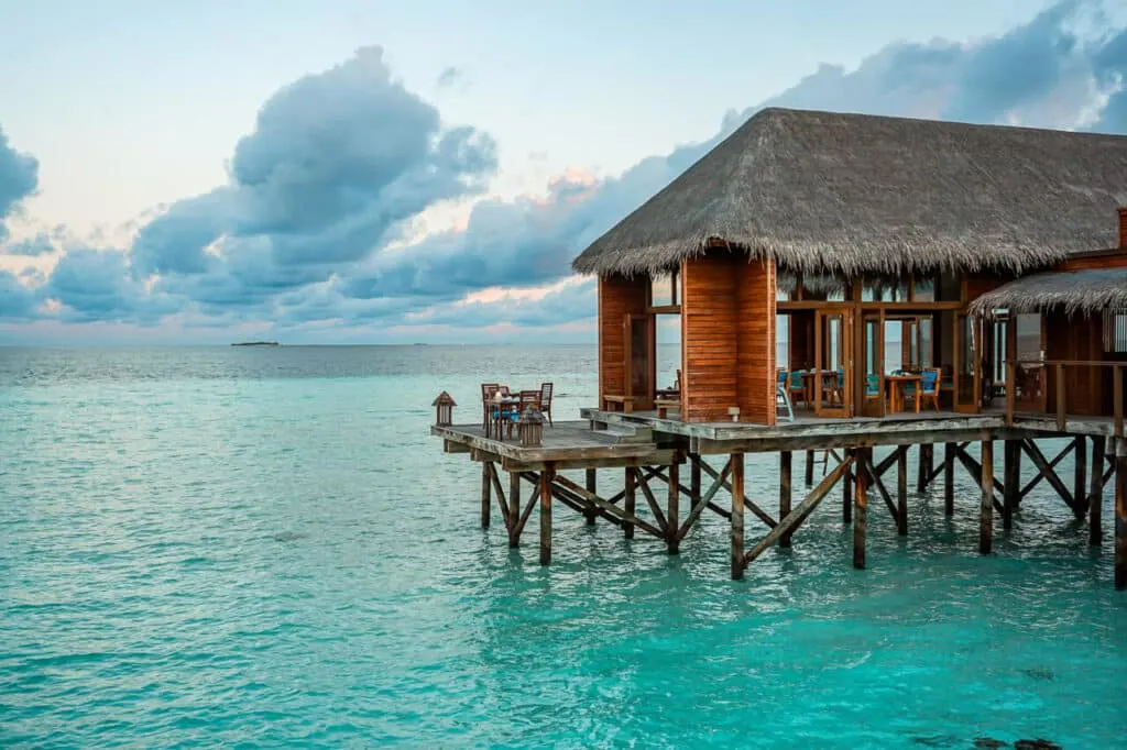 Mandoo Spa and Restaurant, an overwater restaurant with sweeping views of the Indian Ocean at Conrad Maldives Rangali Island.
