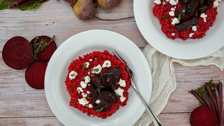 Roasted Beet Risotto with Goat Cheese
