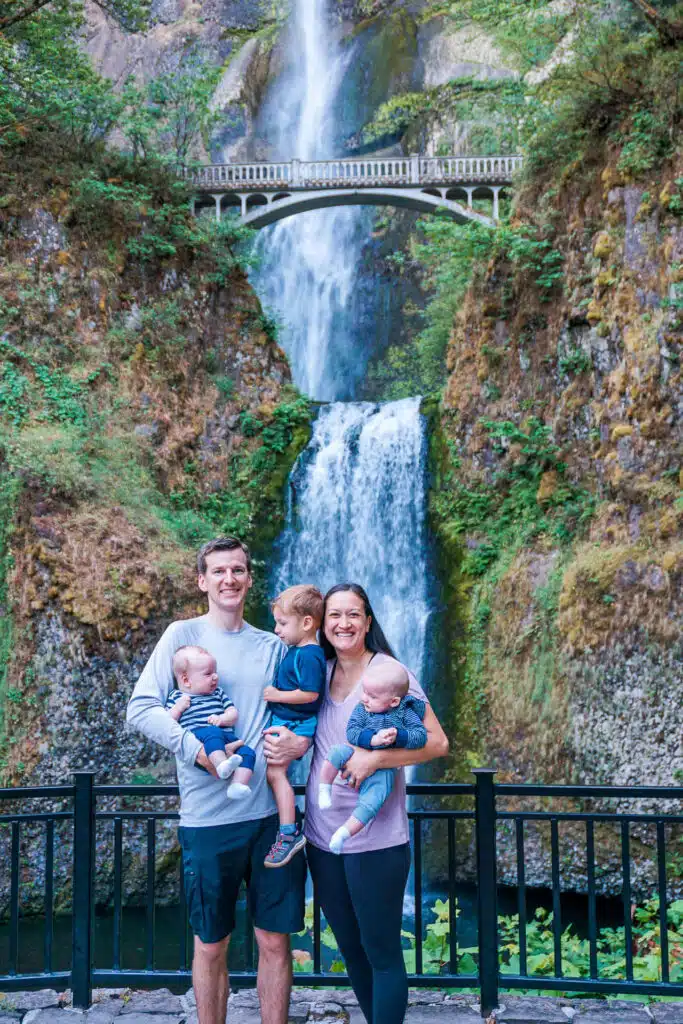 A family traveling with twins at Columbia River Gorge.