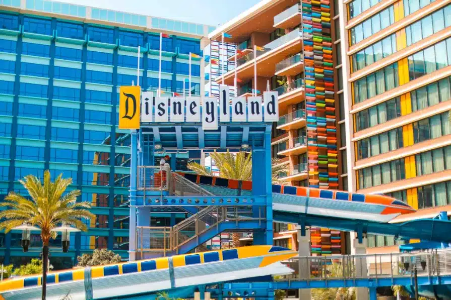 Disneyland hotel with monorail decor.